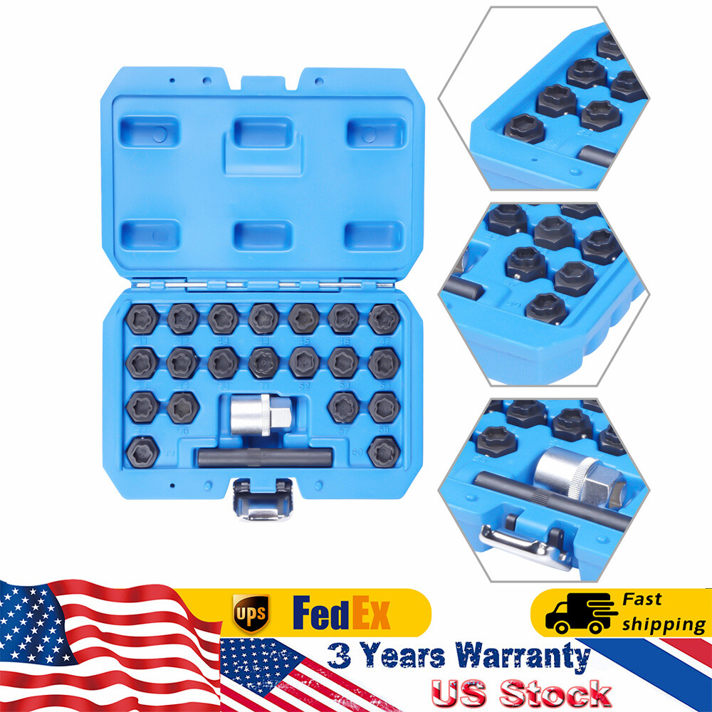 22pc Wheel Locking Lug Nut Master Key Set Lock Removal Tool For BMW Universal