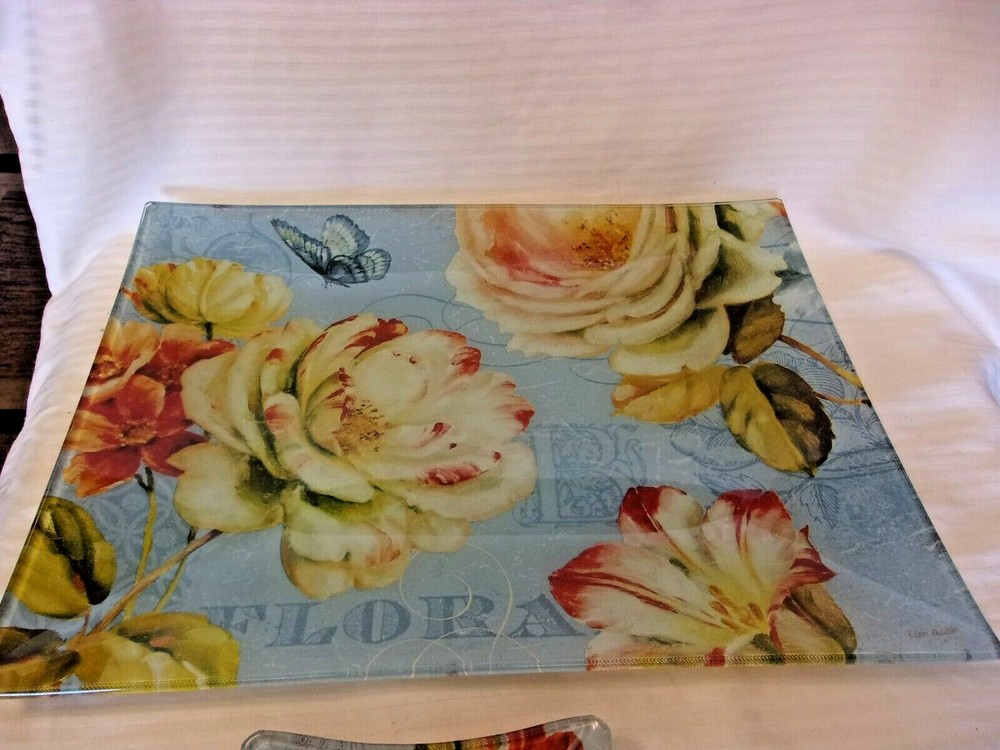 Rectangular Glass Platter and Dip Bowl Floral Pattern by Lisa Audit