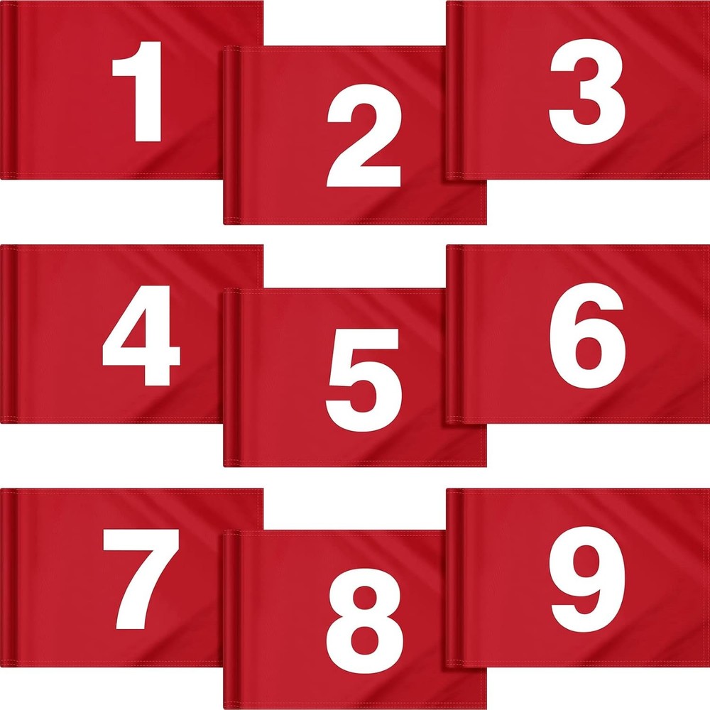 9 Pieces Large Numbered Golf Flags with Tube Inserted 20''L x 14''H Oversize Put