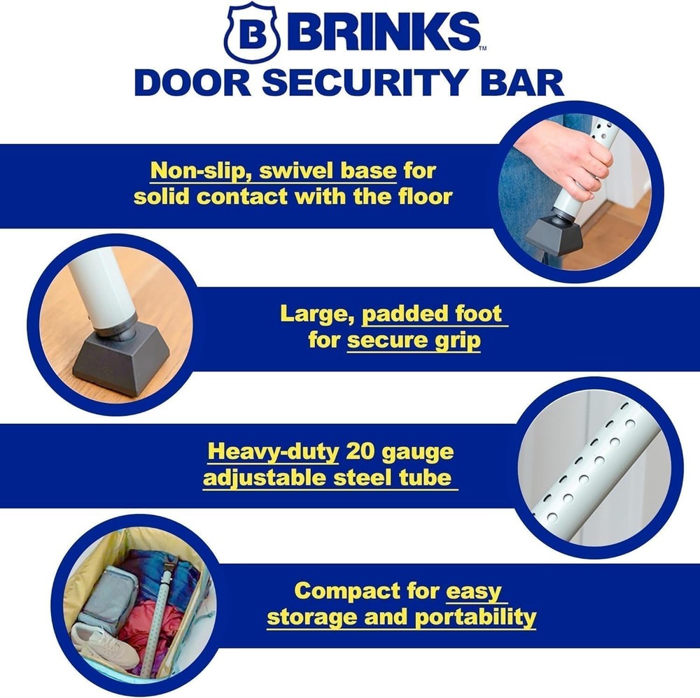 Adjustable Door Security Bar - Heavy-Duty Steel Construction