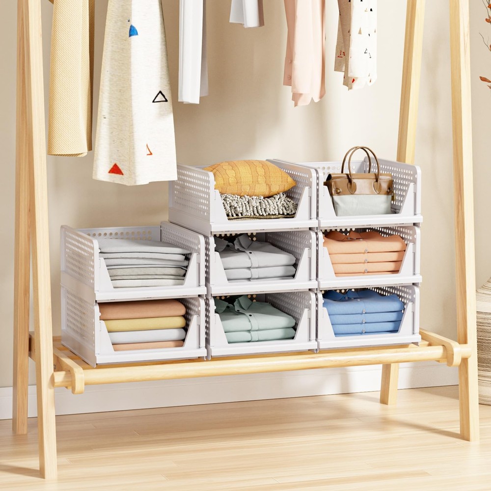 5 Pack Stackable Closet Storage Basket - Stackable Storage Bins, Multifunctio...