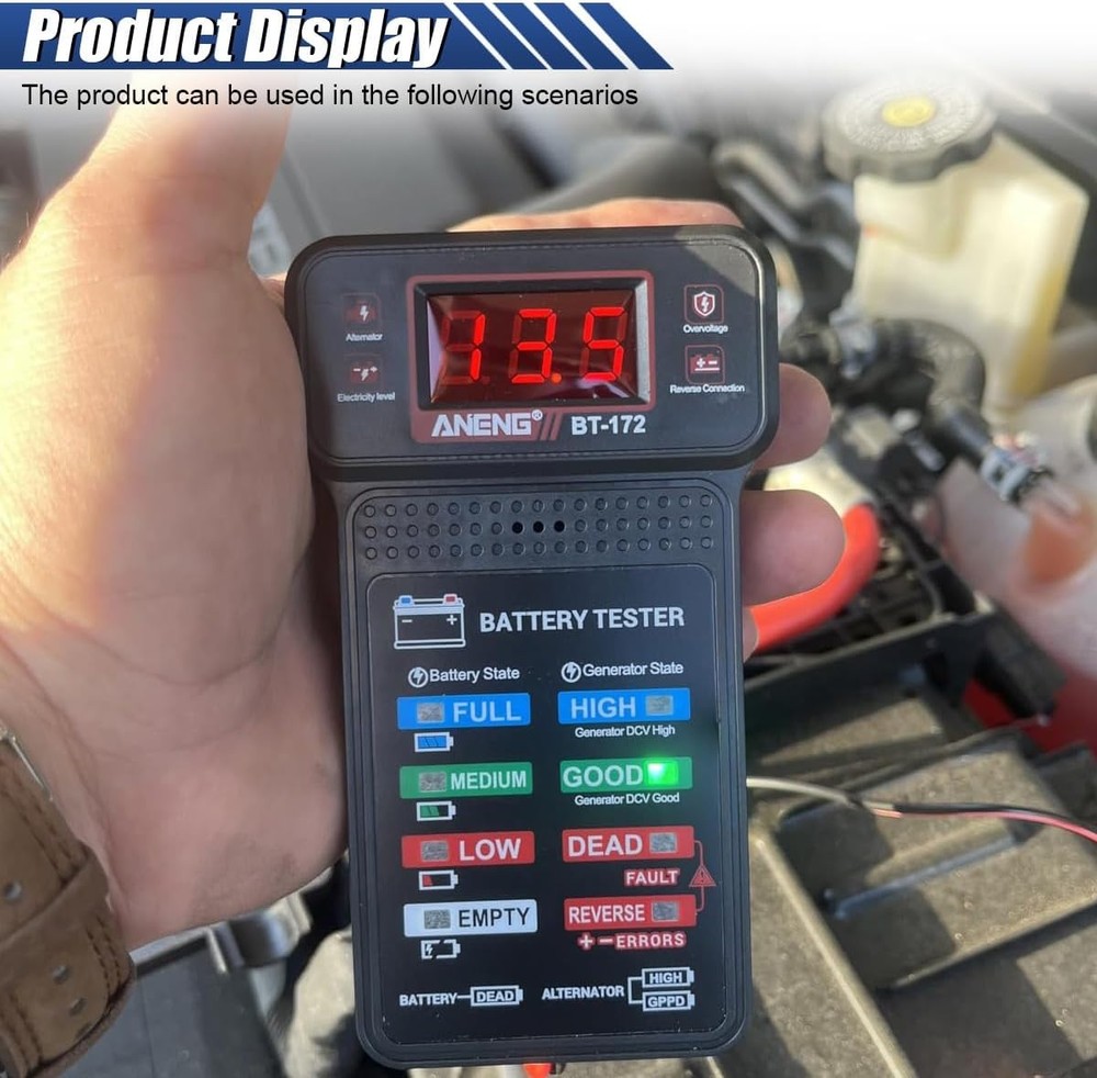 12V Car Battery Tester LCD Screen & Indication Universal Voltmeter & Alternator