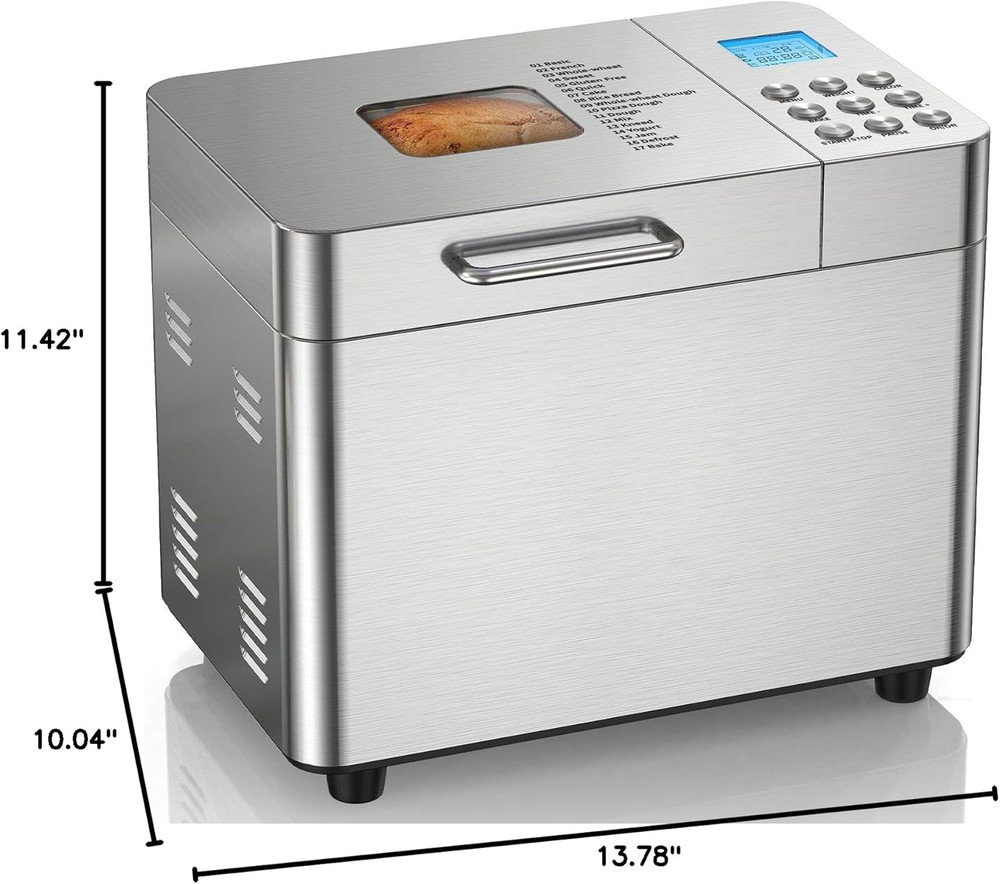 2LB Bread Maker Machine, 17 in 1 Automatic Stainless Steel Bread Machine, Non-S
