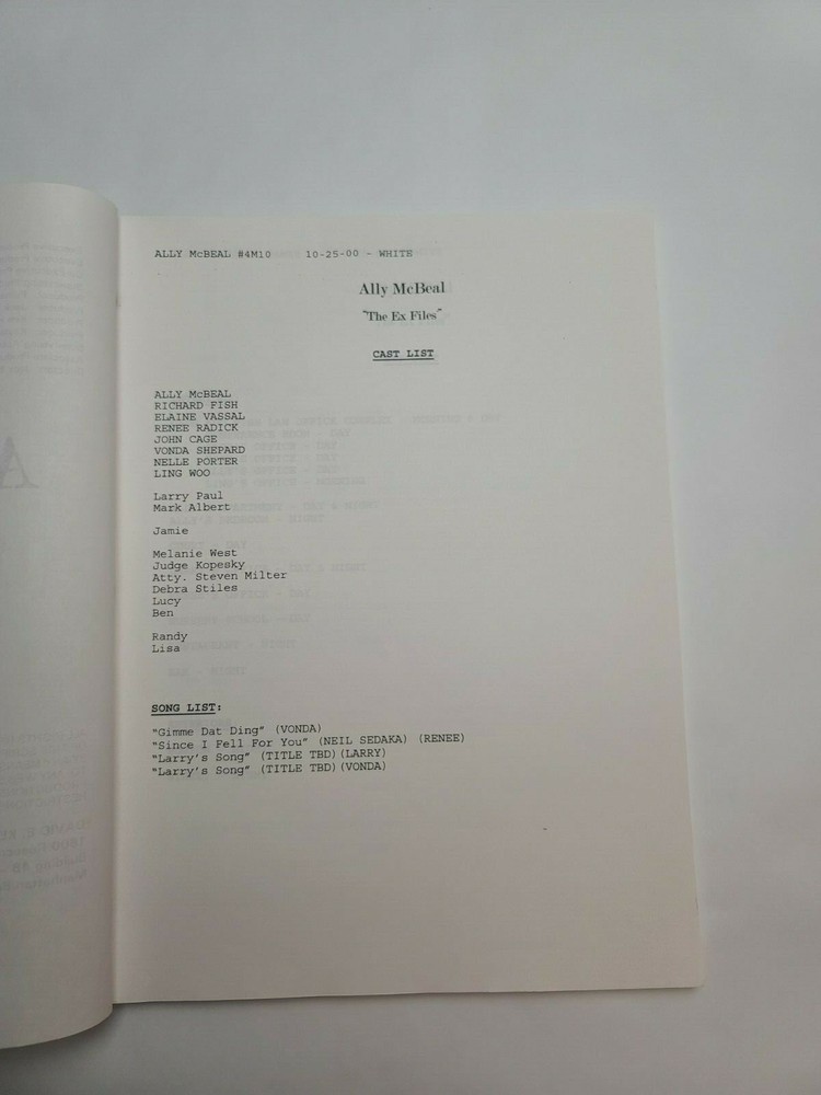 ALLY MCBEAL / David E. Kelley 2000 Script, Robert Downey Jr. "The Ex-Files"