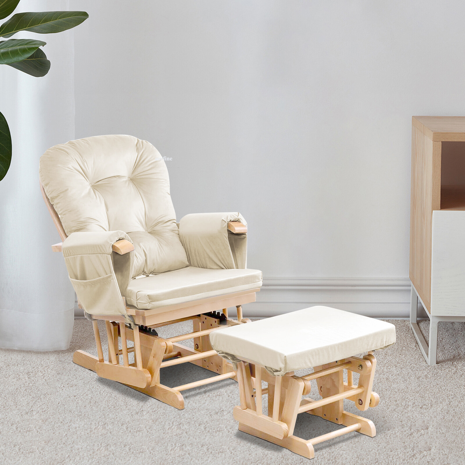 Velvet Glider Rocker Replacement Cushions w/ Storage 5Pcs Back/Seat/Ottoman/Arms