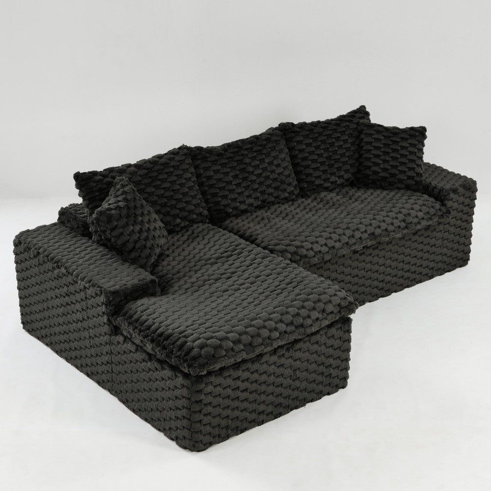 Black Convertible Sofa w/ Chaise Lounge - L-Shape Straight Modular