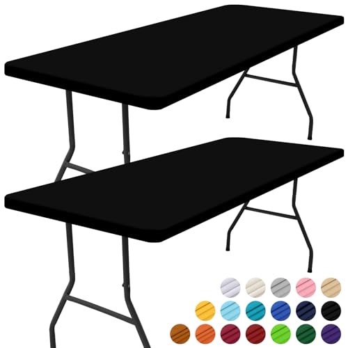 2 Pack Rectangle Picnic Table Cloth, Waterproof Elastic 6FT - 30" x 72" Black
