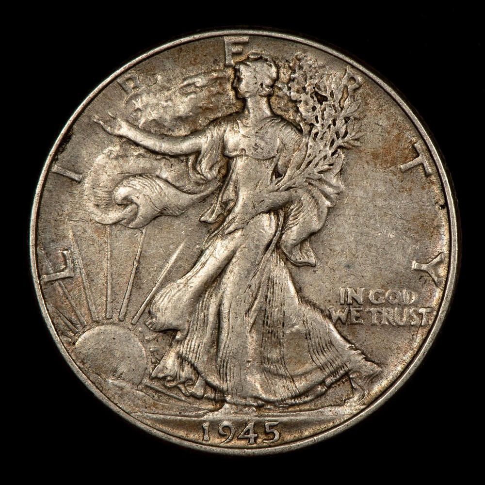 1945 50c Walking Liberty Half Dollar Mint Error Missing Initials - AU+ - Z5444