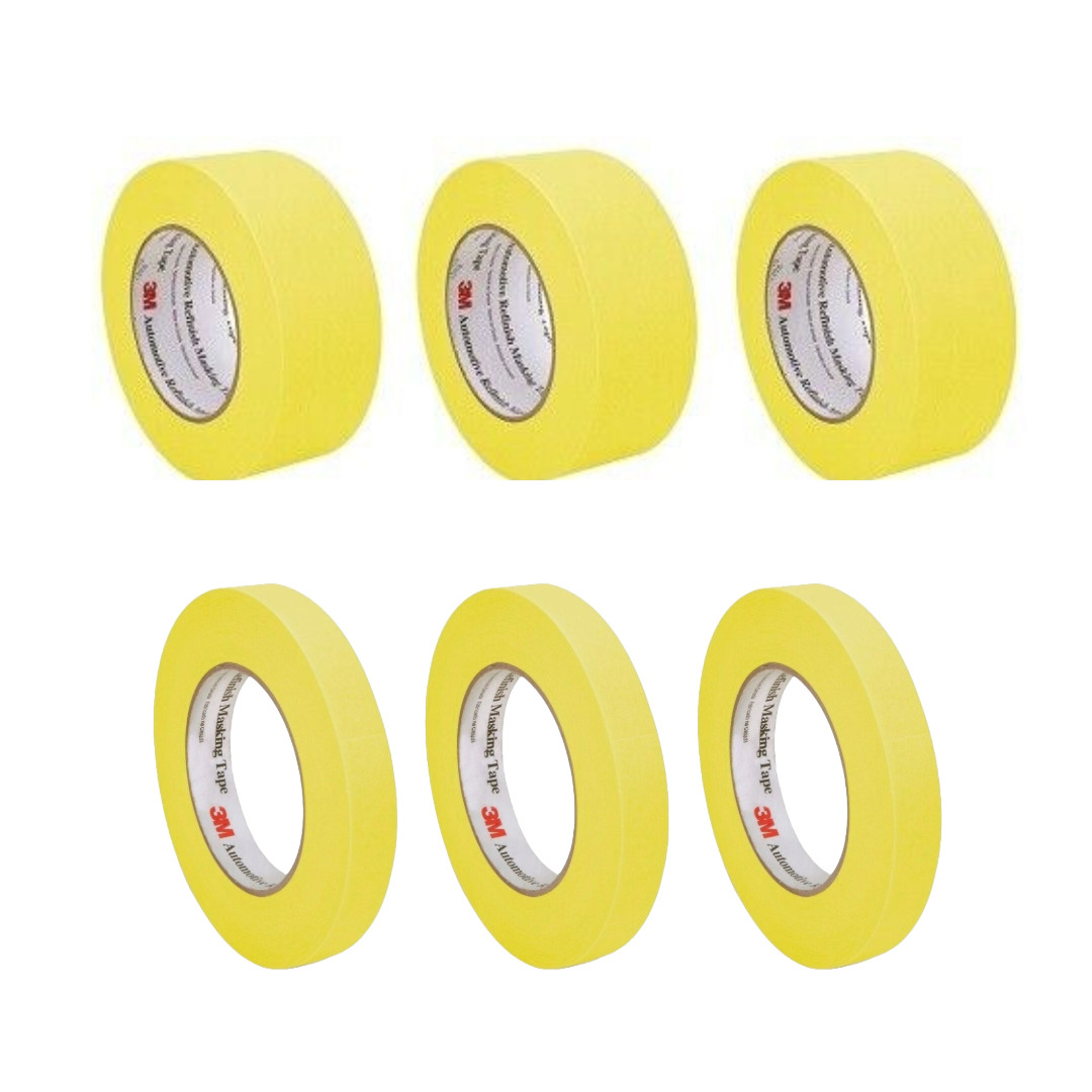 3M Yellow Automotive Masking Tape 3 Rolls of 06652 3 Rolls of 06654 Bundle