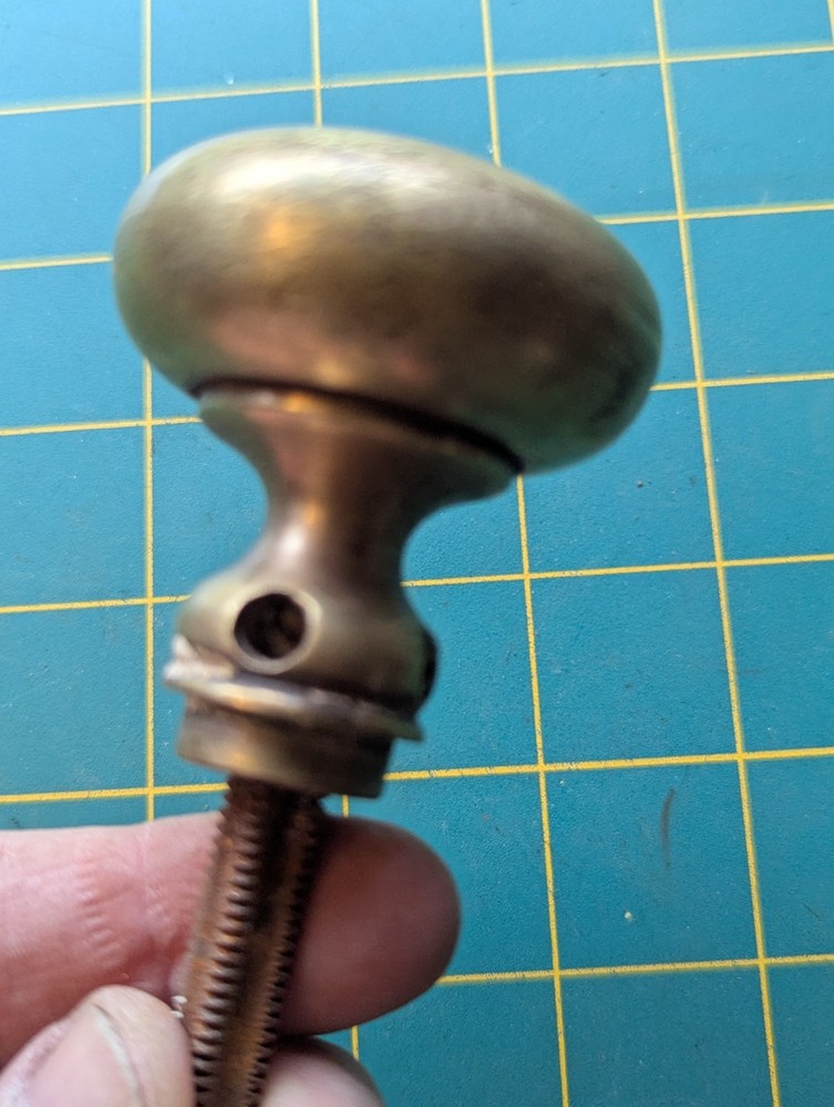 Two Heavy Brass Door Knobs on Steel Spindle Smaller Size at 2"W