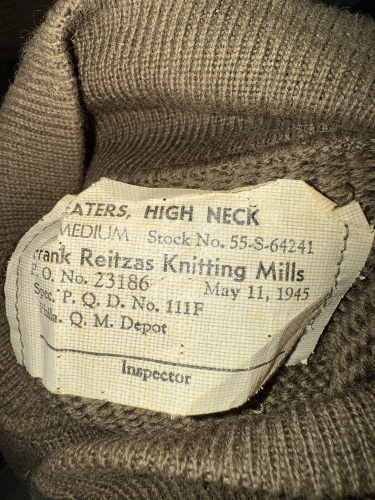 US WW2 100% wool Sweater High Neck MEDIUM 1944-1945