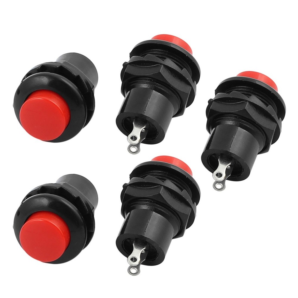 5pcs AC250V 3A 2 Terminal SPST On/Off MOMENTARY Push Button Switch RED