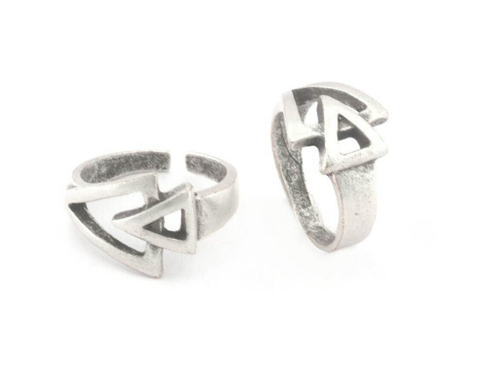 Triangle Frame Band Adjustable Ring Antique Silver plated brass 6-8US size 4714