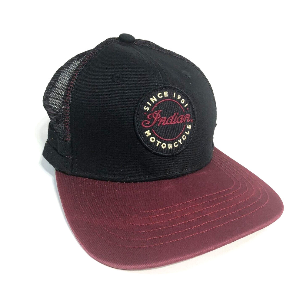 Indian Motorcycle 1901 Script Patch Trucker Hat Black & Red Snap Back Free Ship