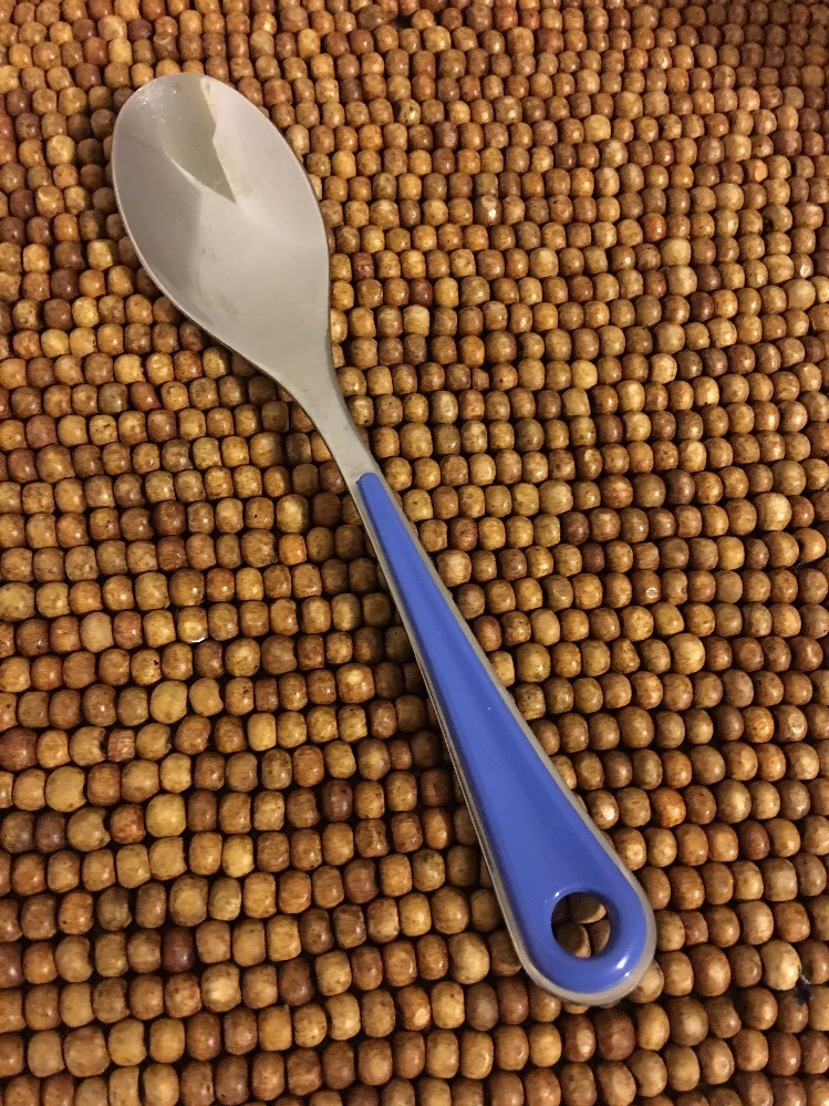 Stainless Blue Periwinkle Plastic Hanging Rounded Pierced Tip TEASPOON 6 5/8"