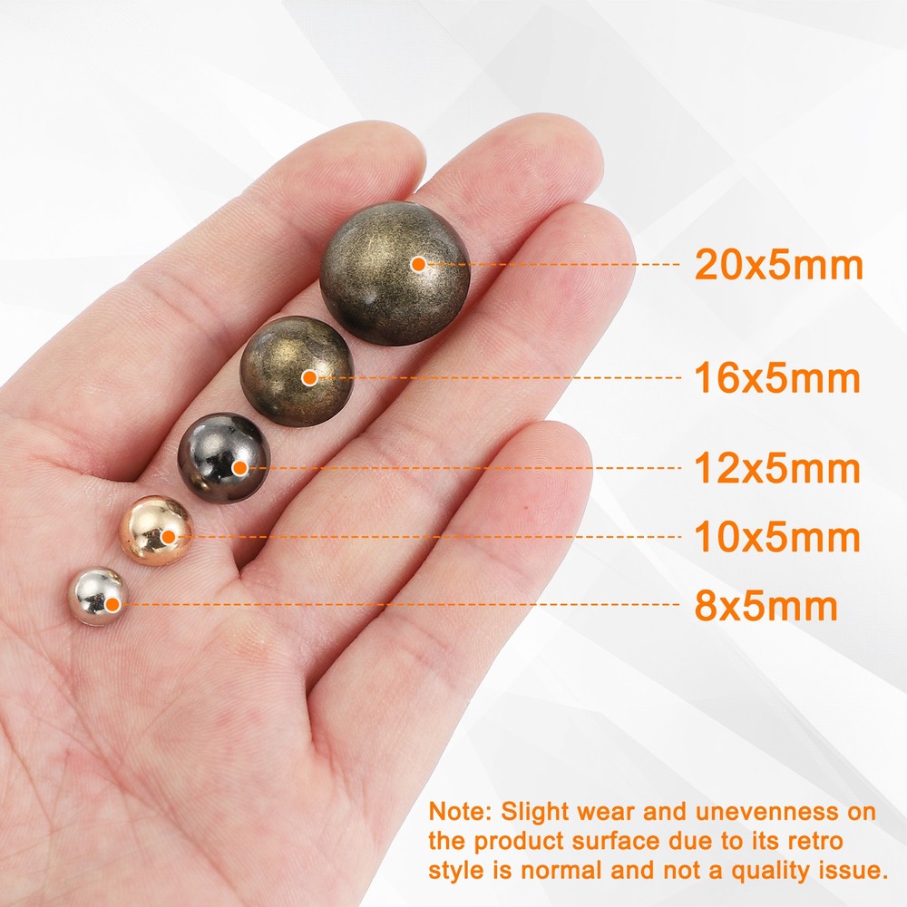 1/2" Dome Spikes Studs, 100 Sets Nailhead Screw Back Rivets for Craft, Black