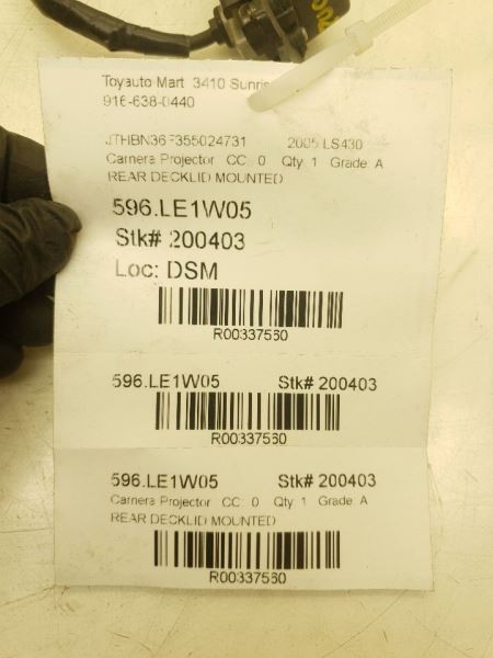 05 LEXUS LS430 REAR VIEW CAMERA DECKLID MOUNTED