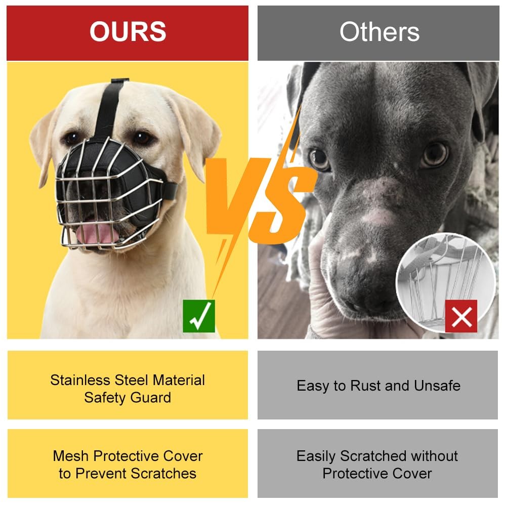 Stainless Steel Dog Muzzle Adjustable Durable Metal Wire Basket for Medium an...