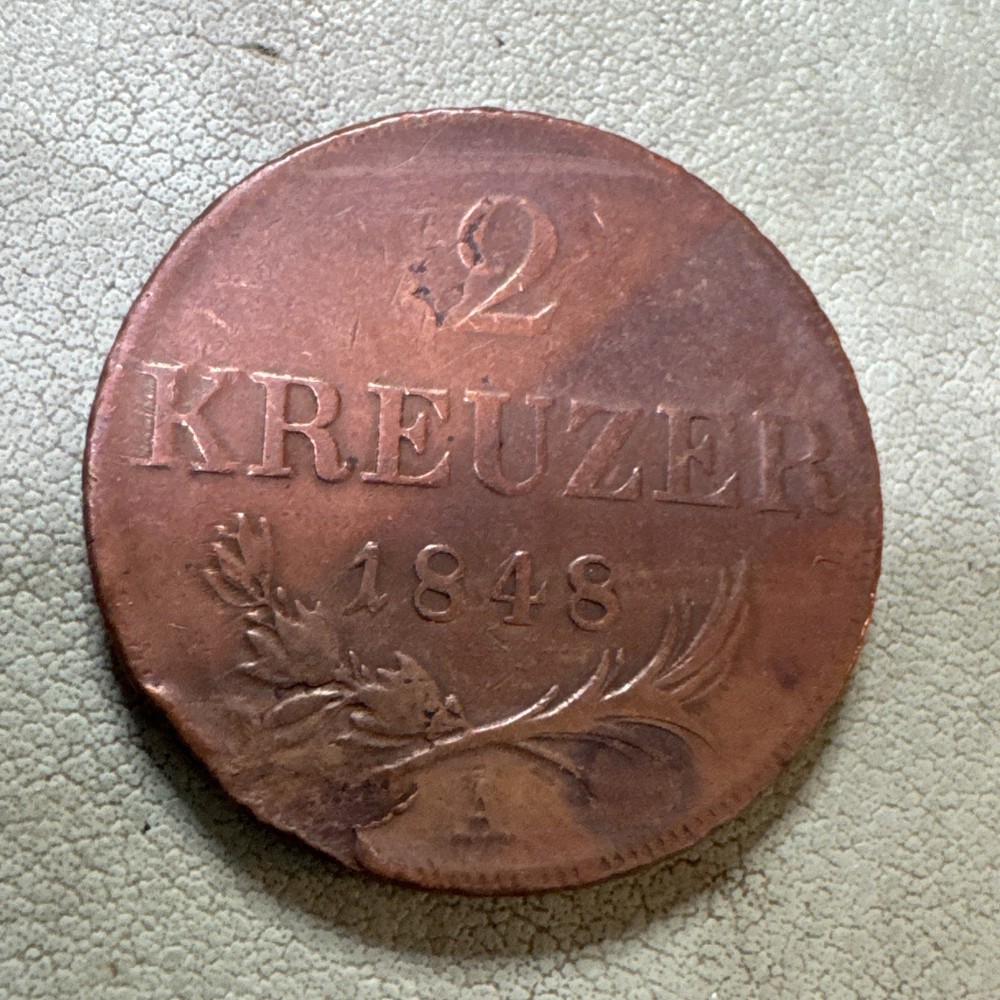 1848 A 2 Kreuzer Austria Braided Edge VF