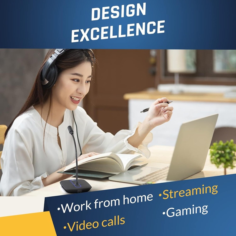 KLIM C4 Computer Microphone with Mute Button - USB Mic for Computer and Console