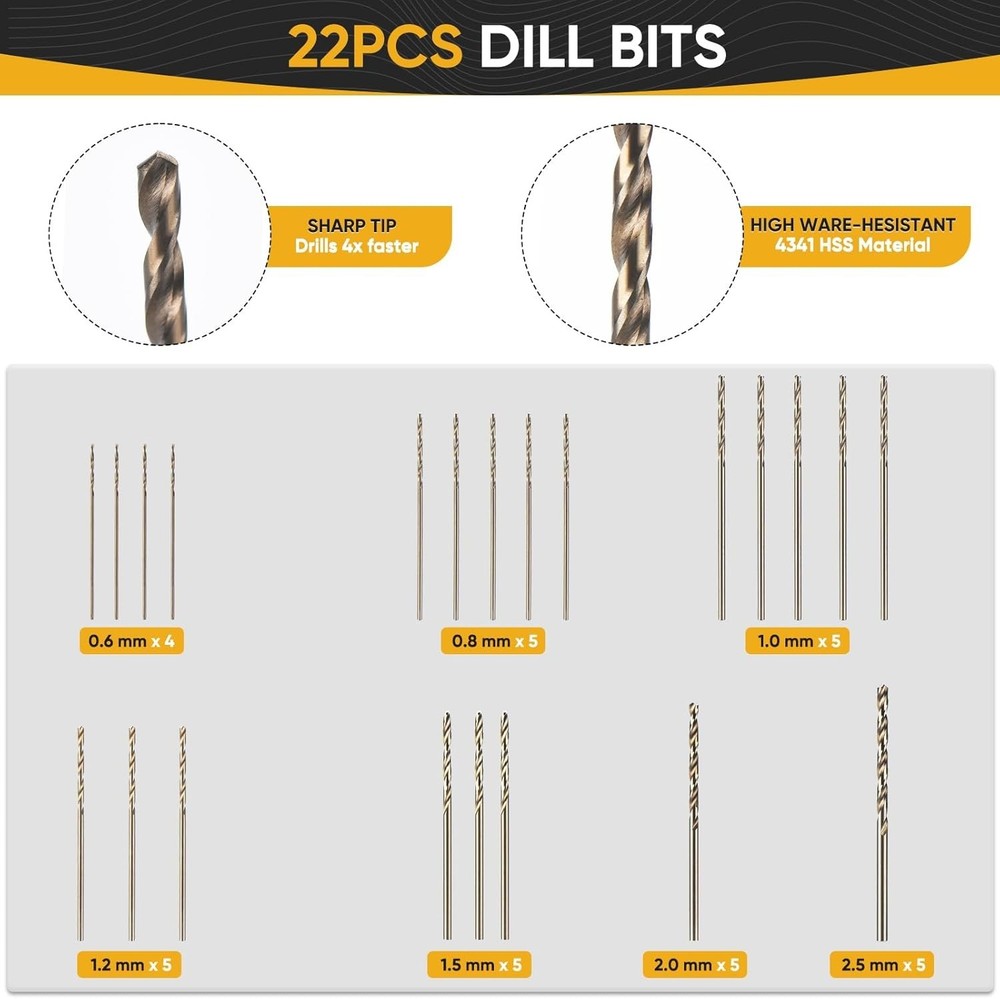 Compact Pin Vise Hand Drill Set with 22 Precision Micro Bits (0.6mm-2.5mm)