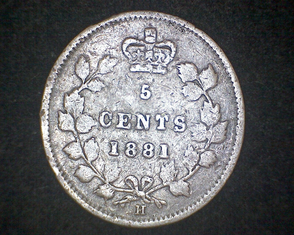 1881-H CANADA 5 CENTS KM#2 -92.5% SILVER #18120