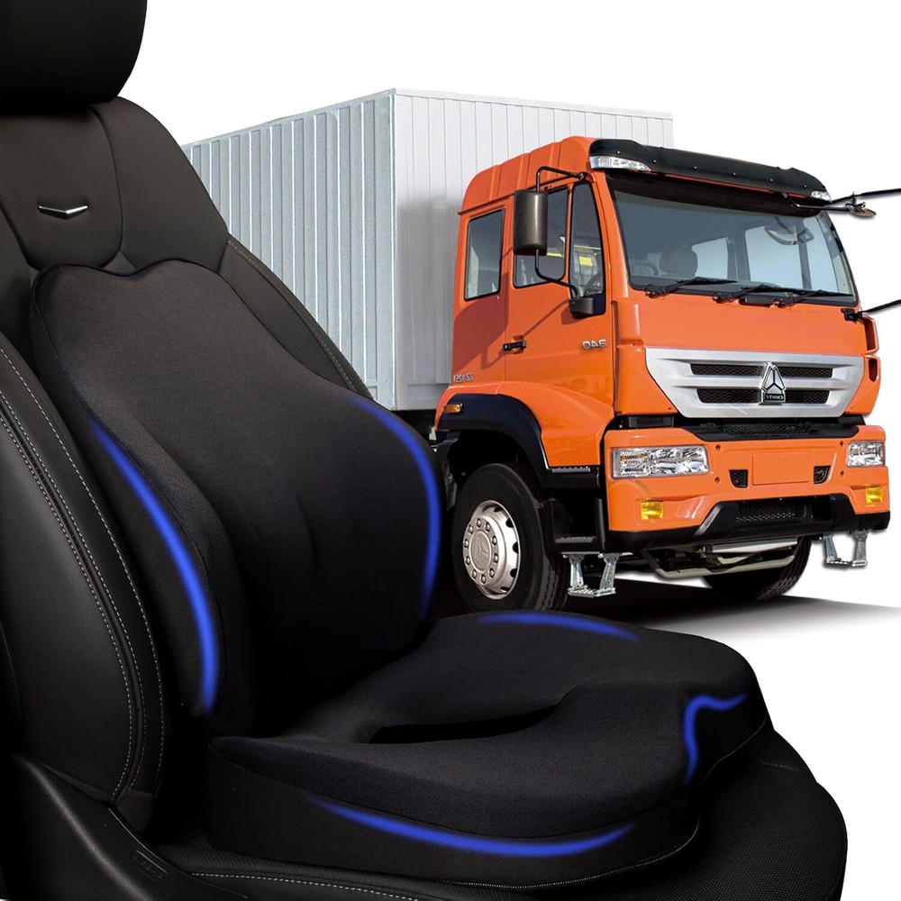 Truck Seat Cushion 2PC Memory Foam with Back Support for Driver - Extra Large