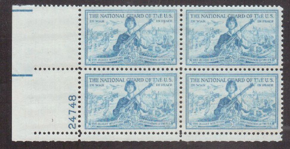 Scott #1017...3 Cent...National Guard...4 Plate Blocks...MNH