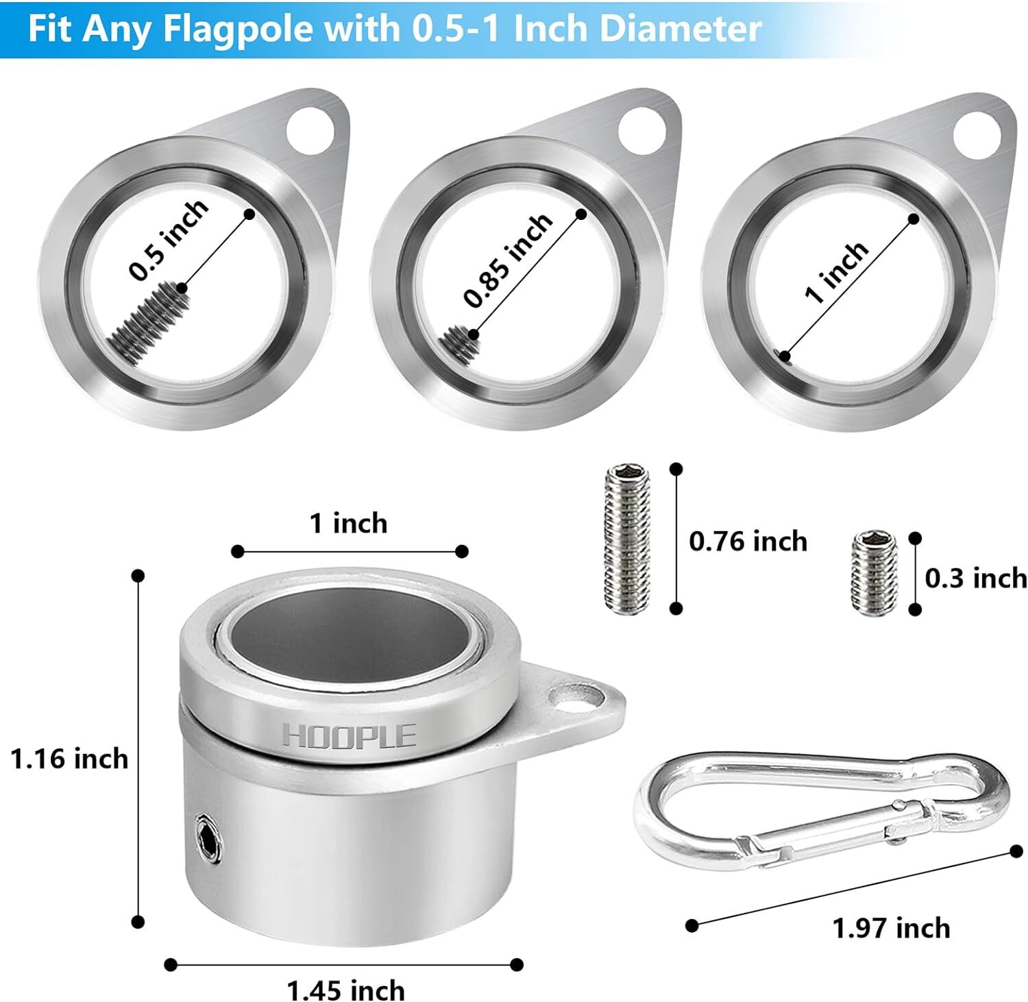 2pcs Flag Pole Ring Aluminum Alloy for 0.75-1 in Pole 360° Rotating Tangle Free