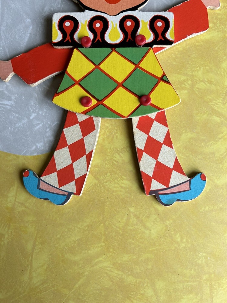 Vintage Wood Pull String Toy Clown - Missing Pull String