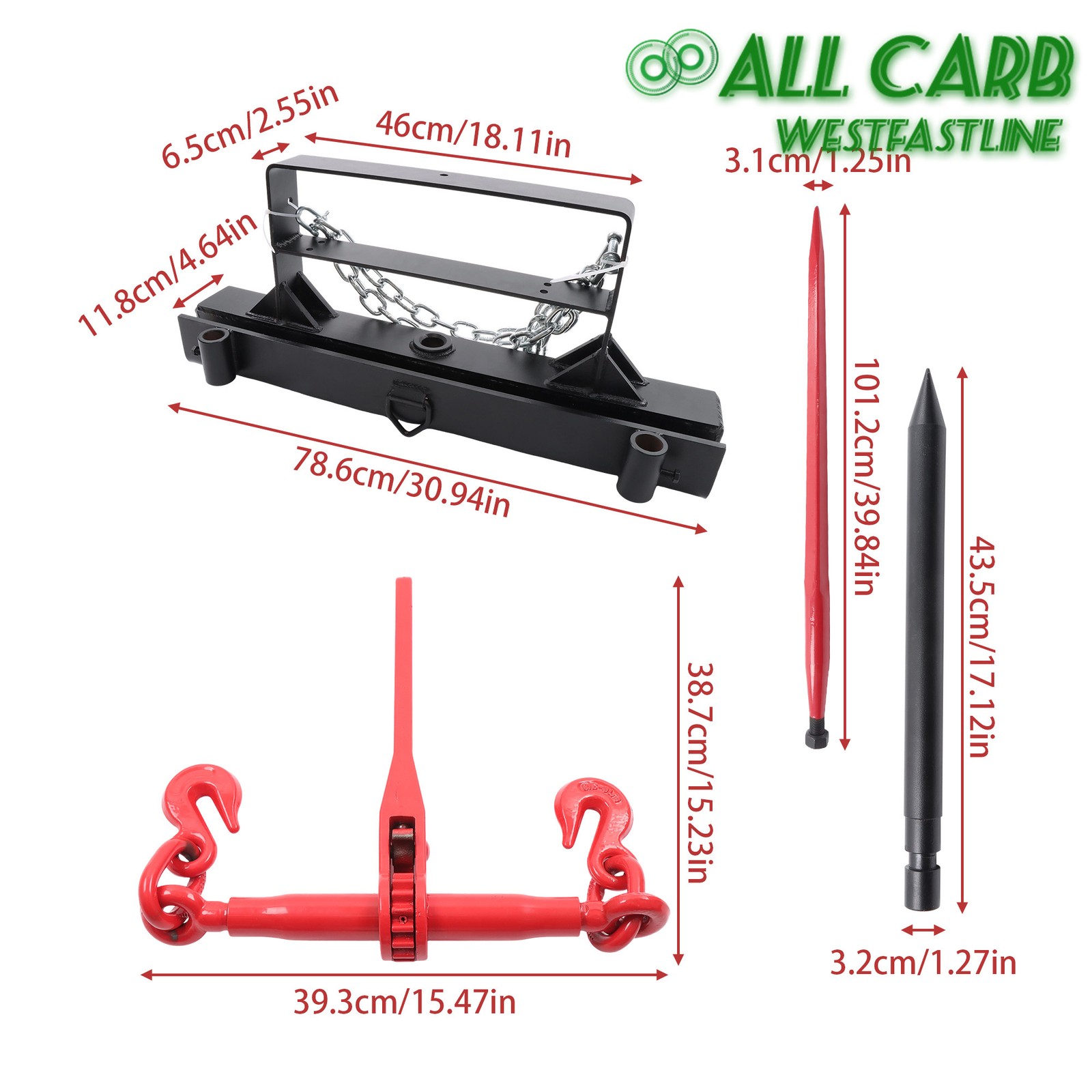 Hay Spear 39" With Fork 1600lbs Loading Capacity For Skid Steer Loader Tractor