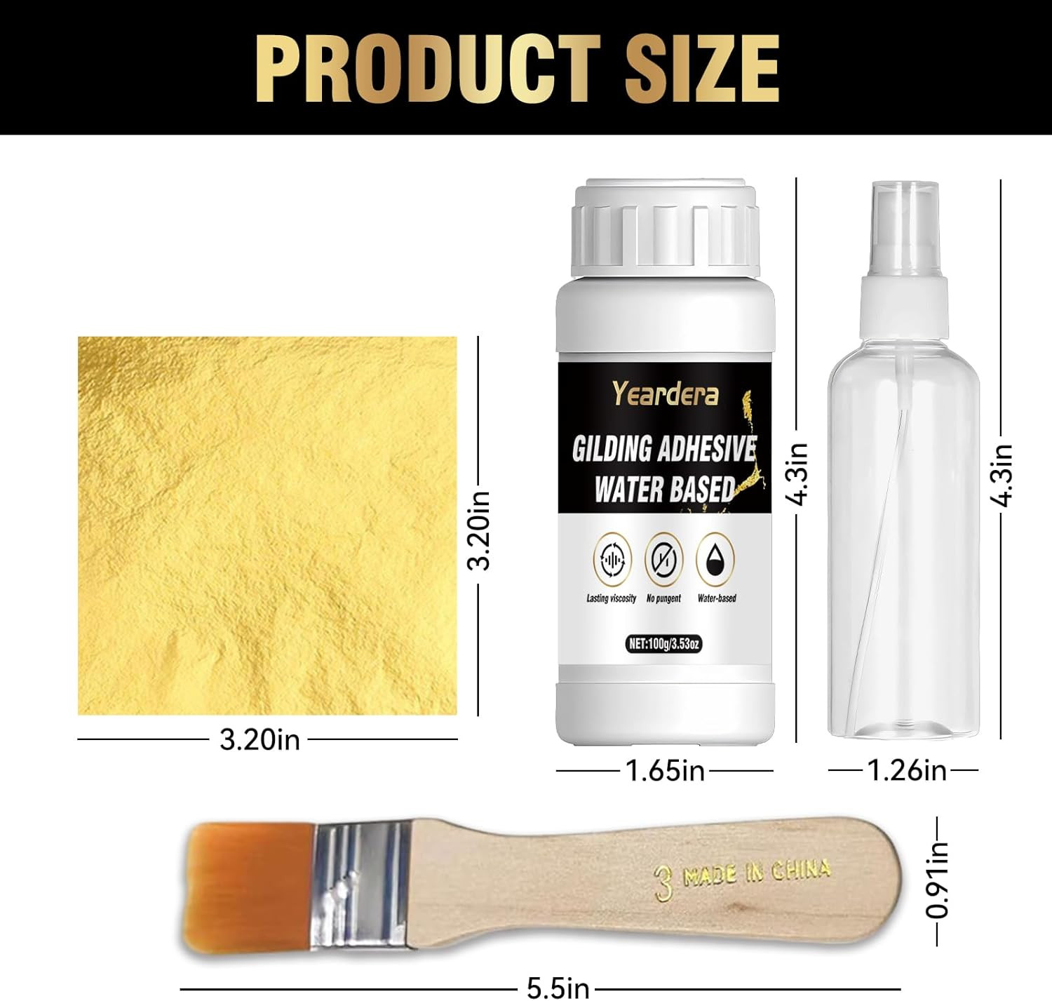 Gold Leaf Kit, 100ml Gilding Adhesive and Varnish with 100 Gold Leaf Sheets for