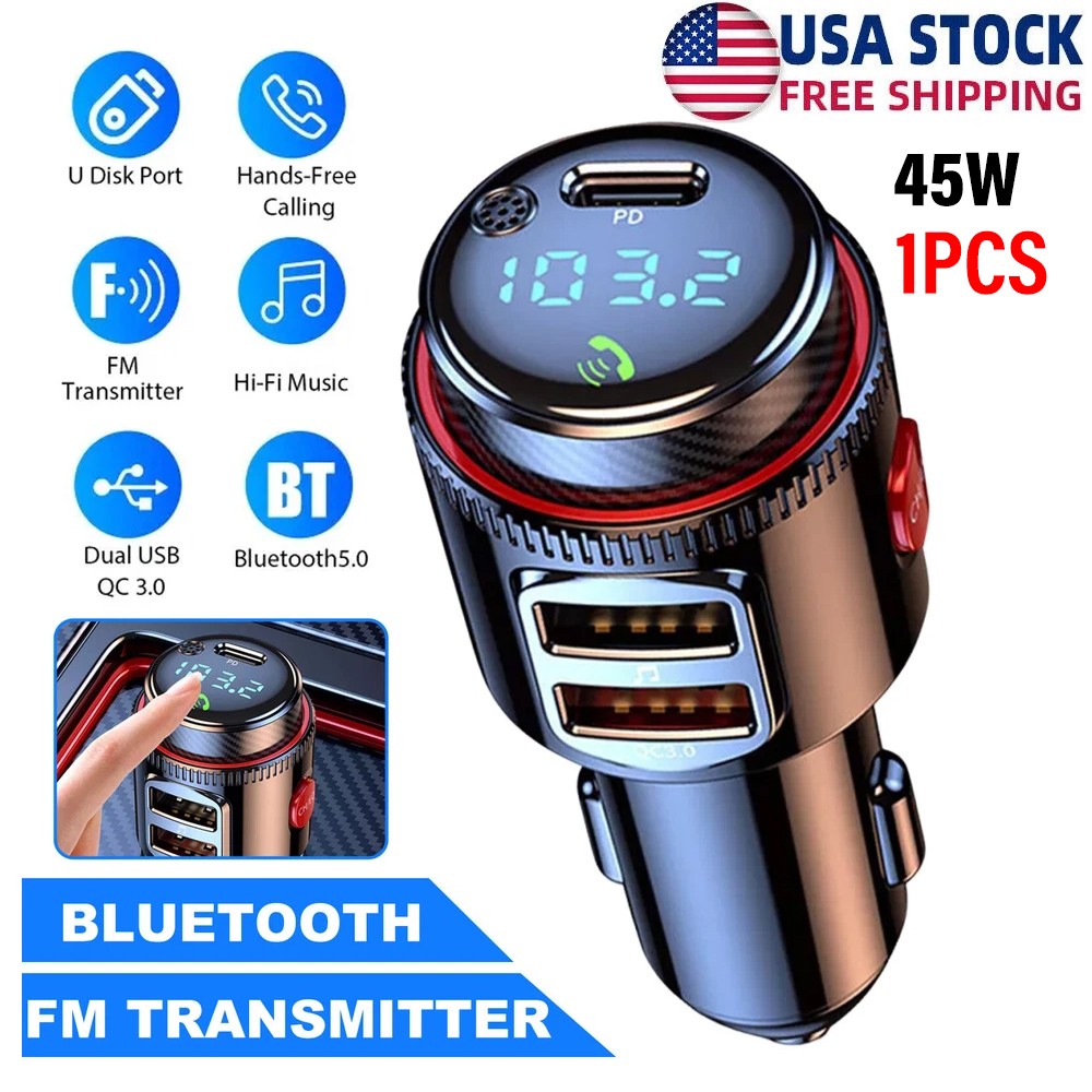 Car Bluetooth FM Transmitter PD 45W Car Charger Power Adapter Cigarette Lighter