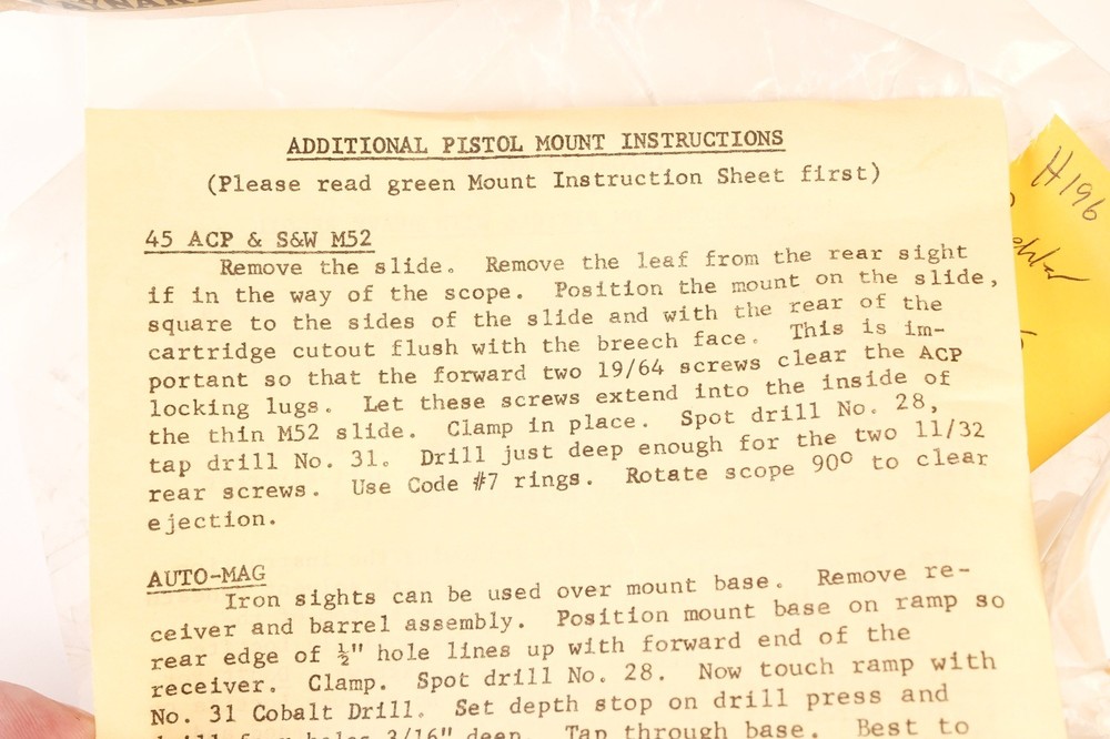 H196 Buehler Scope Mount Base Colt 45 Auto 1911