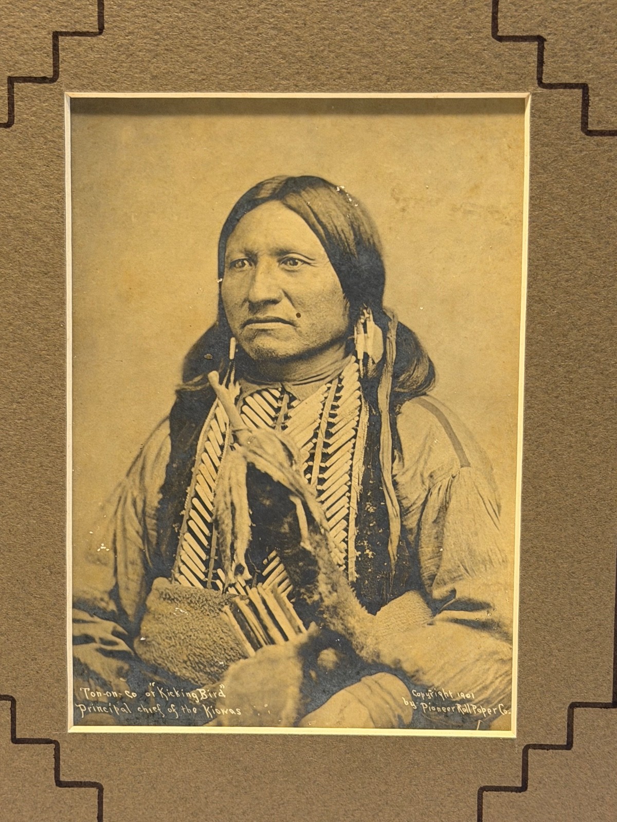 Antique Native Amerian Indian Photograph of Kicking Bird (Teneangop'te) Cheif