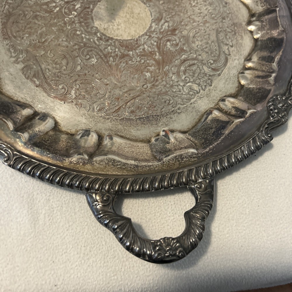 1875 Handled Sheets Rockford S Co Silverplated Serving Tray Ornate Scallop 14.5"