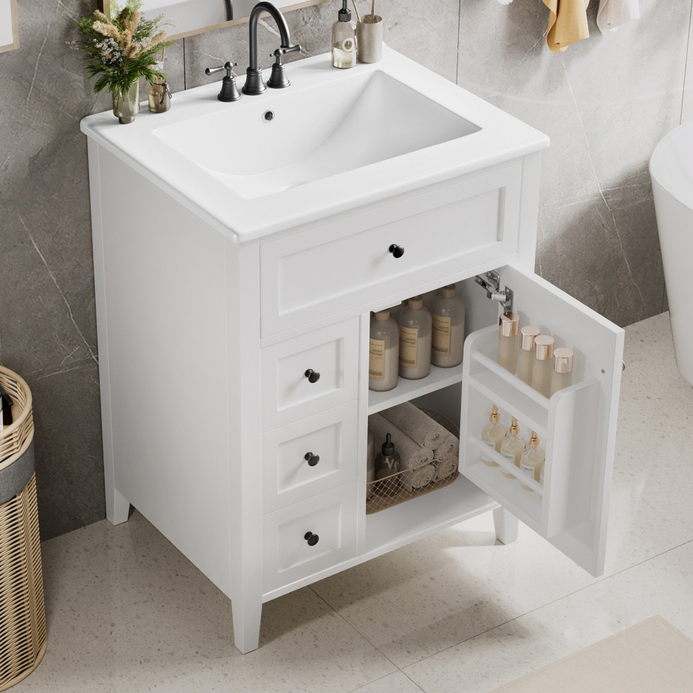 24 Inch Blue Gray Bathroom Vanity with Sink Solid Wood MDF Cabinet