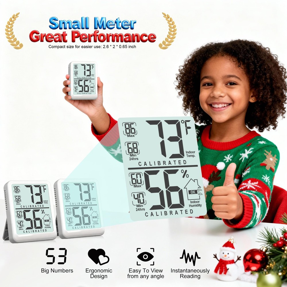 Antonki 2-Pack Room Thermometer, Digital Small 2 Pack, White (New Version)