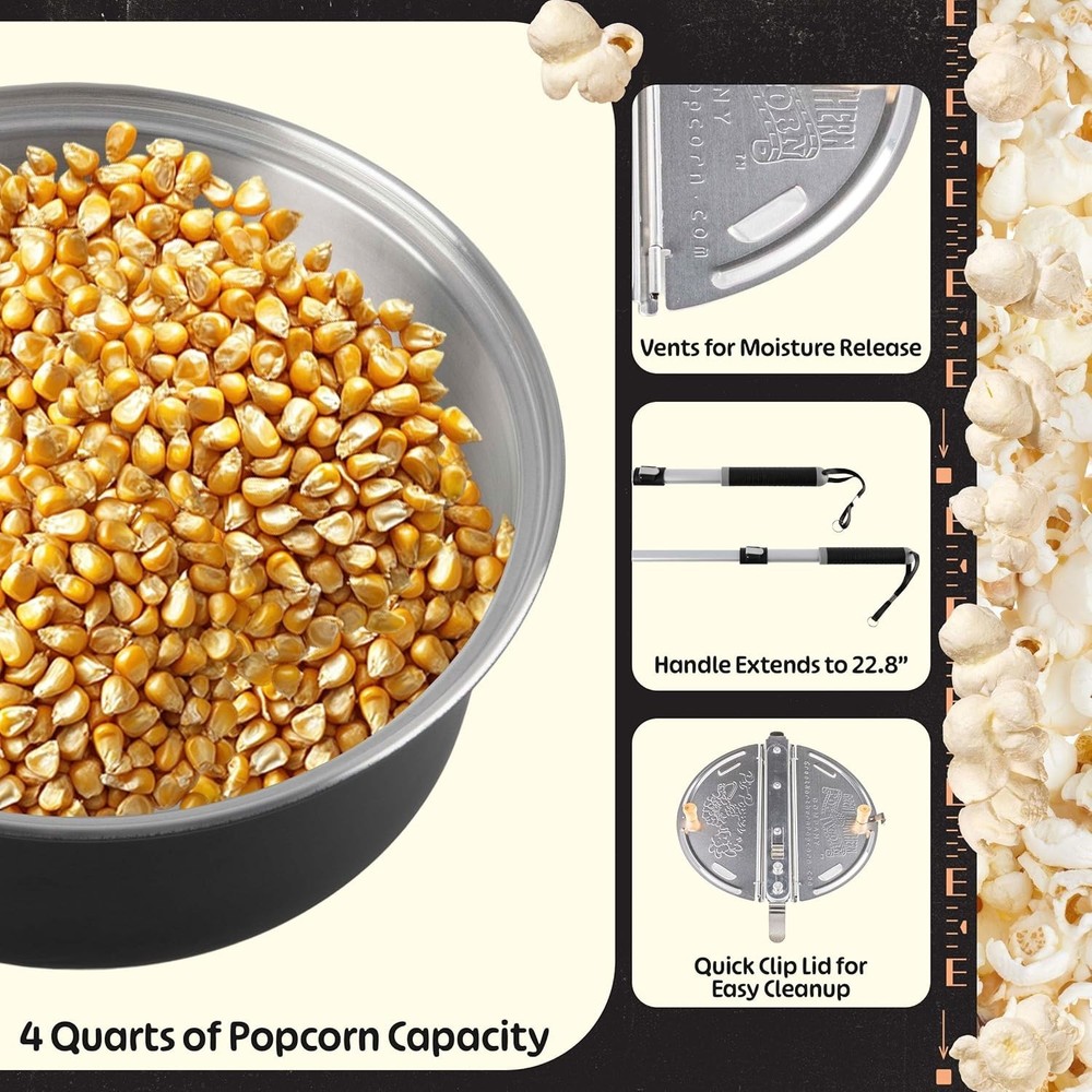 Campfire Popcorn Popper - Old Fashioned Popcorn Maker with Telescoping Handle...