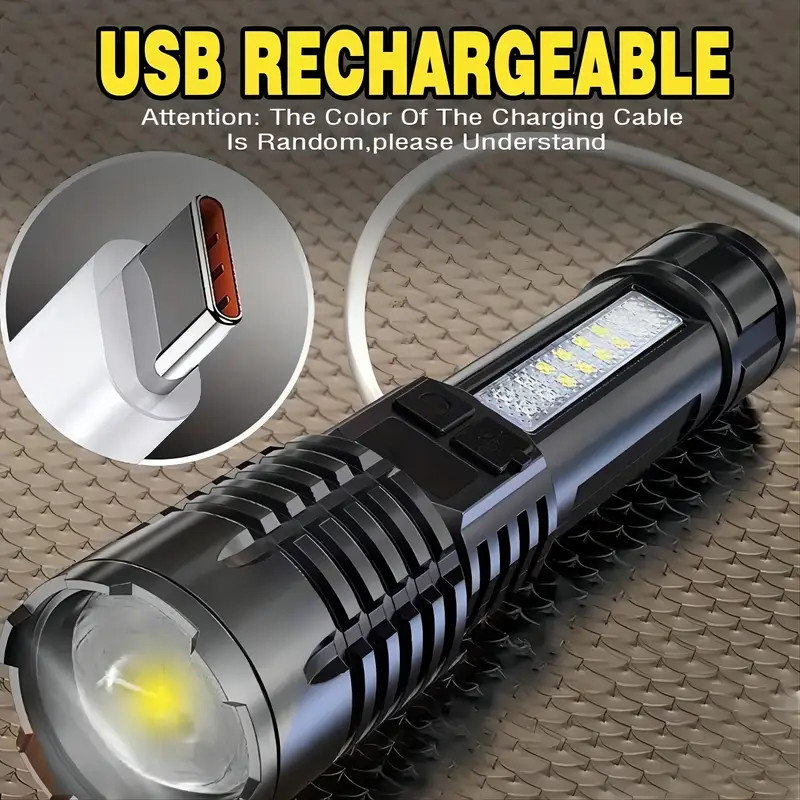 Rechargeable Long Distance LED Flashlight Tactical 5 Modes COB Side Lights
