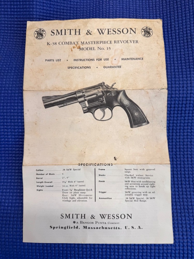 Smith and Wesson K-38 user manual original