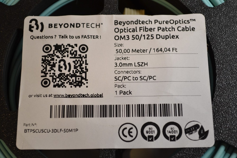 Beyondtech PureOptics Optical Fiber Patch Cable OM3 50/125 Duplex