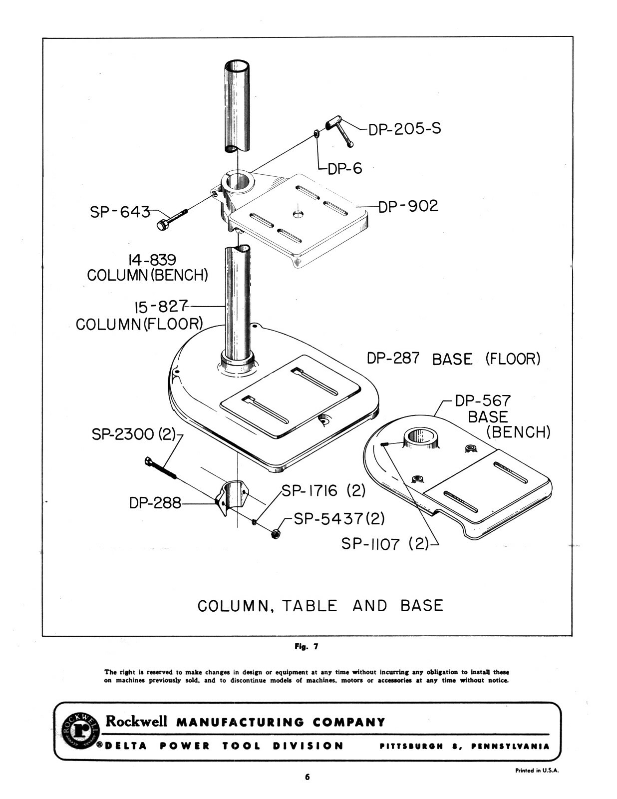 Delta 14" Mod B Drill Press 14-207B, 14-208B Instruct & Parts List Manual #1905