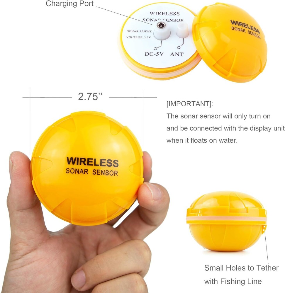Portable Rechargeable Fish Finder Wireless Sonar Sensor Depth Locator Fish Size