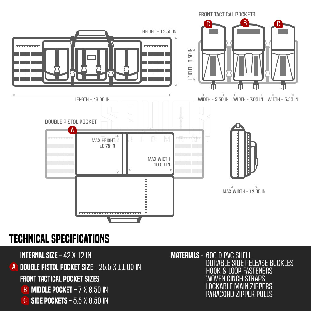 [Savior Equipment] 36" - 55" Double Carbine Rifle Long Gun Padded Case Range Bag