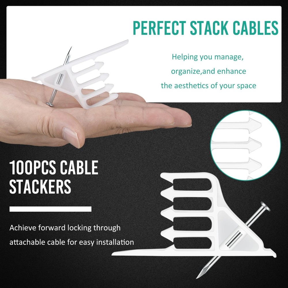 100 Pcs Multi-cable Staple Electrical Wire Plastic Stacker with Nail Stapler ...