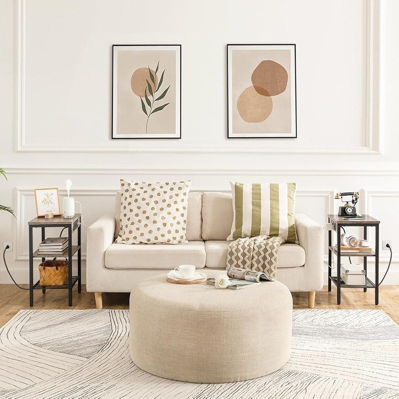 Multifunctional Side Table W/ Outlets USB Ports Adjustable Shelves Storage