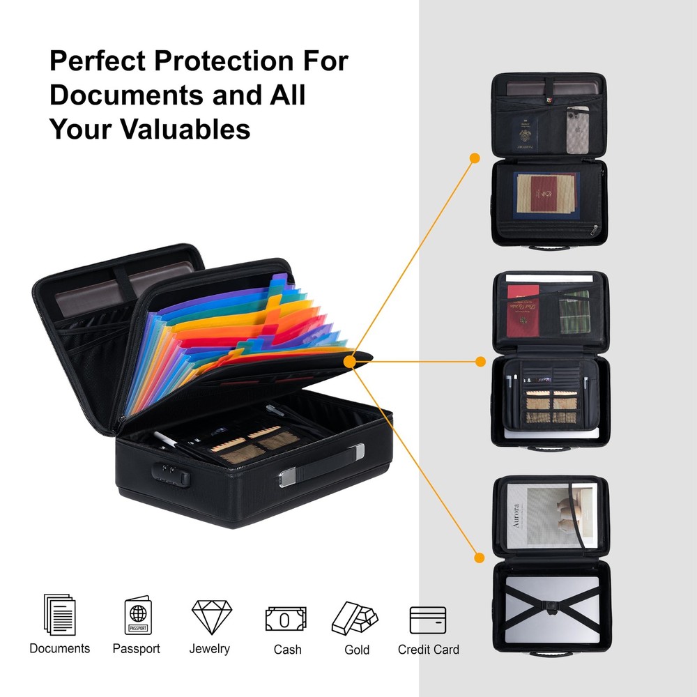 Fireproof Document Box - Hard-Shell Design Waterproof & Fireproof Document Sa...