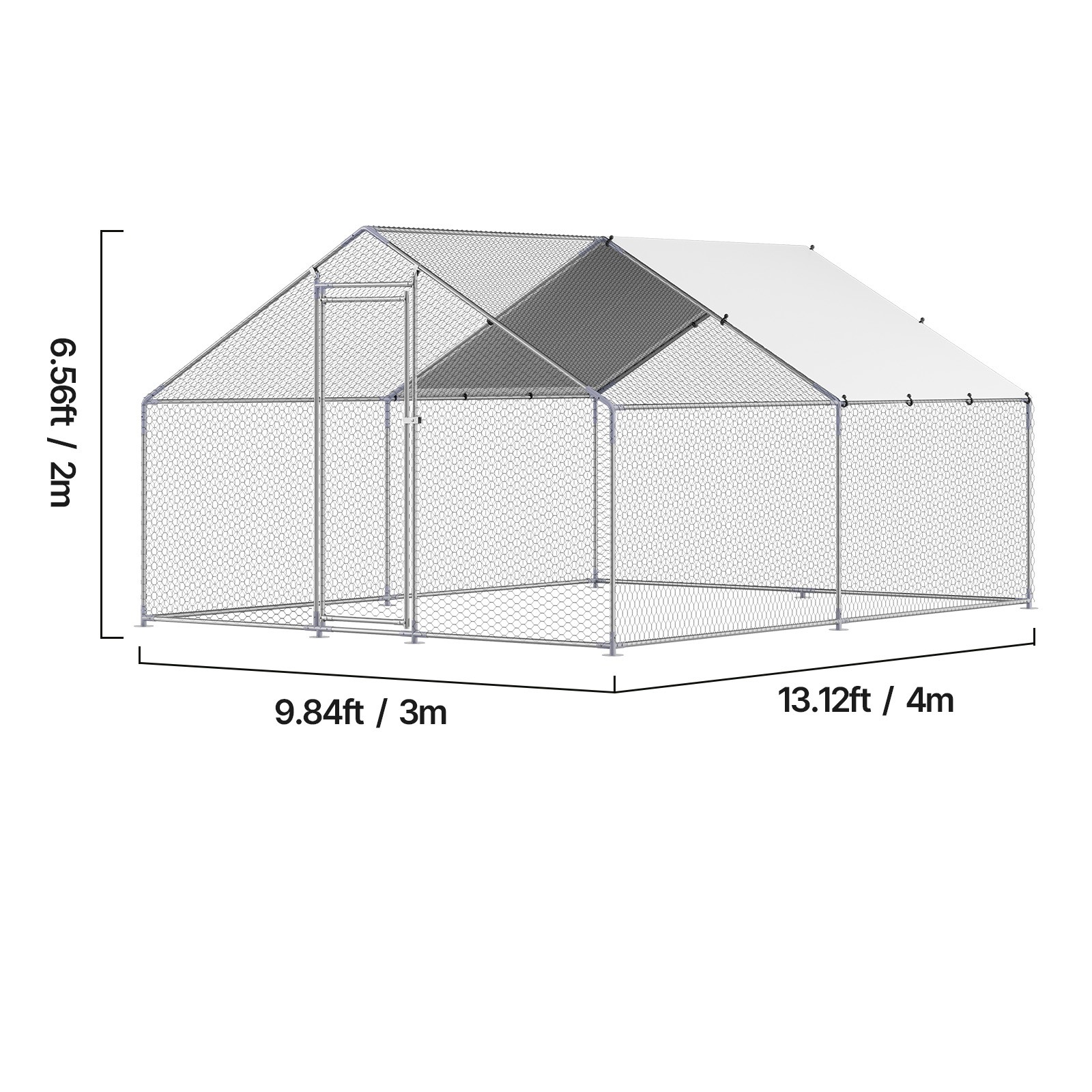 Metal Chicken Coop 9.8x13.1x6.5 ft Walk-in Chicken Run with Cover Spire Roof