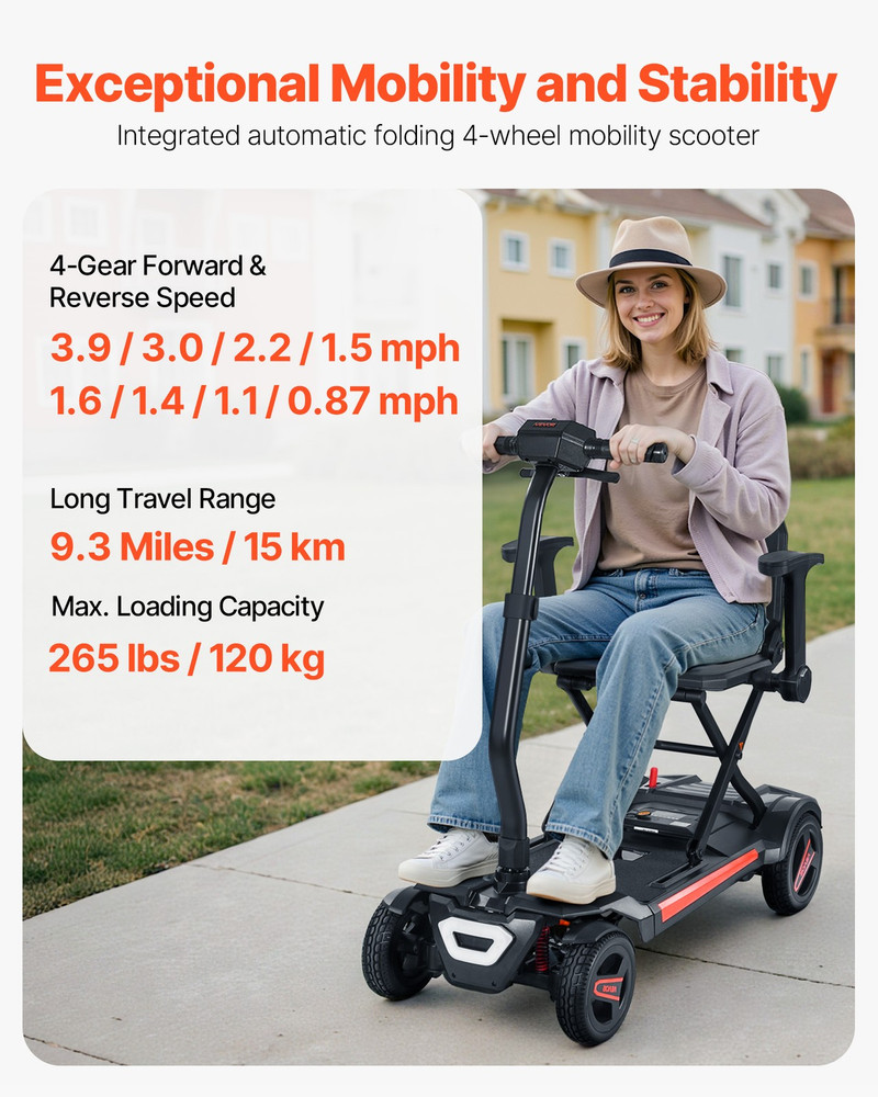 4-Wheel Electric Mobility Scooter Auto Folding Scooter with Remote Control